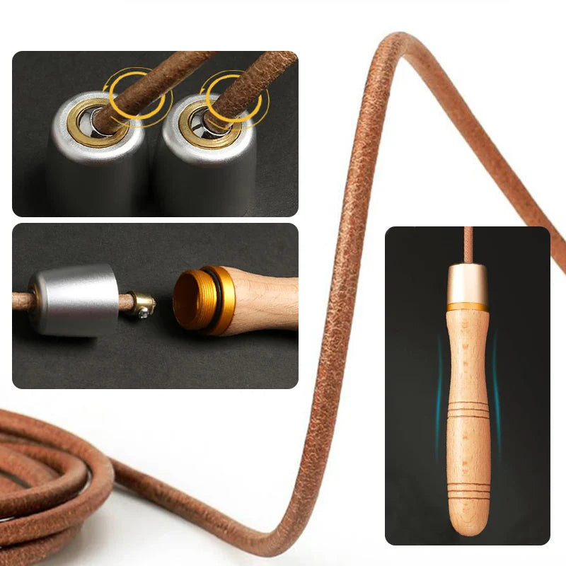 Professional Leather Jump Rope – Wooden Handle, Rapid Speed Skipping Rope for Gym & Fitness Training