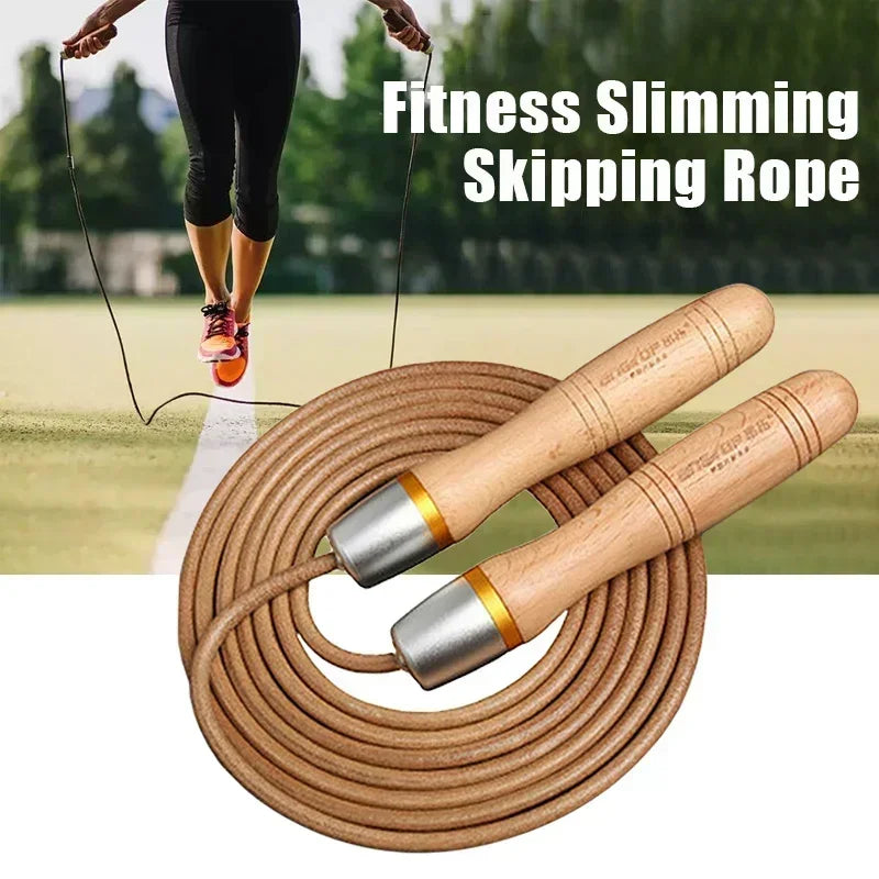 Professional Leather Jump Rope – Wooden Handle, Rapid Speed Skipping Rope for Gym & Fitness Training