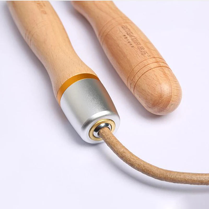 Professional Leather Jump Rope – Wooden Handle, Rapid Speed Skipping Rope for Gym & Fitness Training