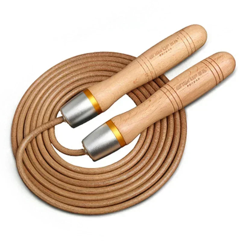 Professional Leather Jump Rope – Wooden Handle, Rapid Speed Skipping Rope for Gym & Fitness Training